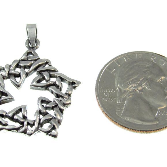 Solid 925 Sterling Silver 5 Pointed Celtic Star Pendant, Celtic Knot Pentagram - Picture 2 of 5